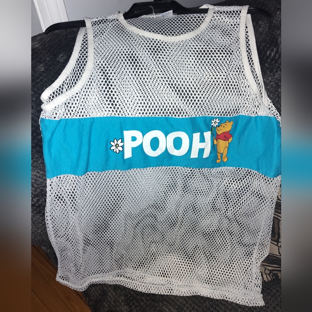 White Mesh Tank Top with Pooh Design